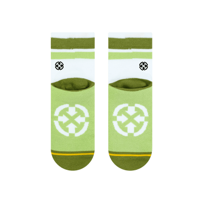 Organic Cotton White/Olive Adult Quarter Crew Socks