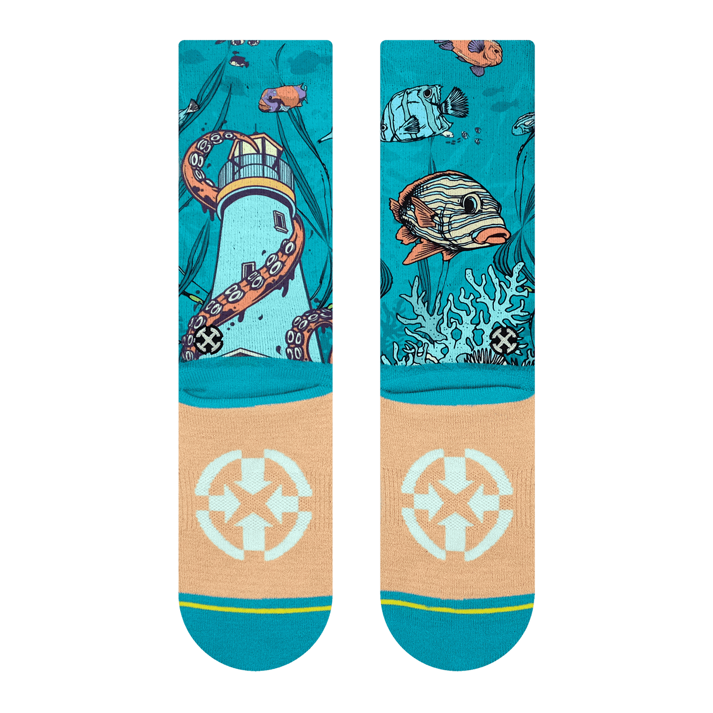 PangeaSeed Sea Walls Adult Crew MERGE4 Socks With Art By Taylor Reinhold