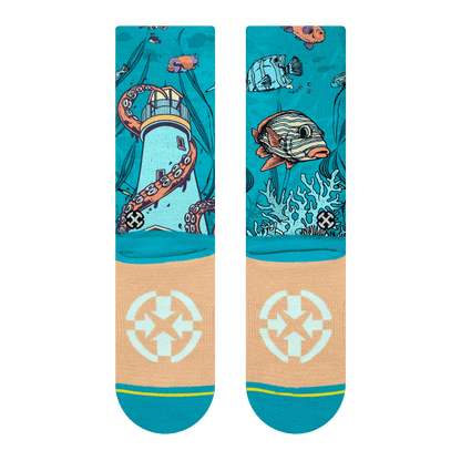 PangeaSeed Sea Walls Adult Crew MERGE4 Socks With Art By Taylor Reinhold