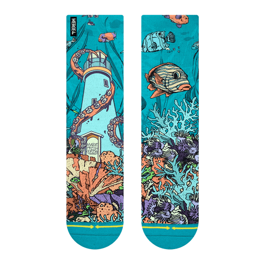 PangeaSeed Sea Walls Adult Crew MERGE4 Socks With Art By Taylor Reinhold
