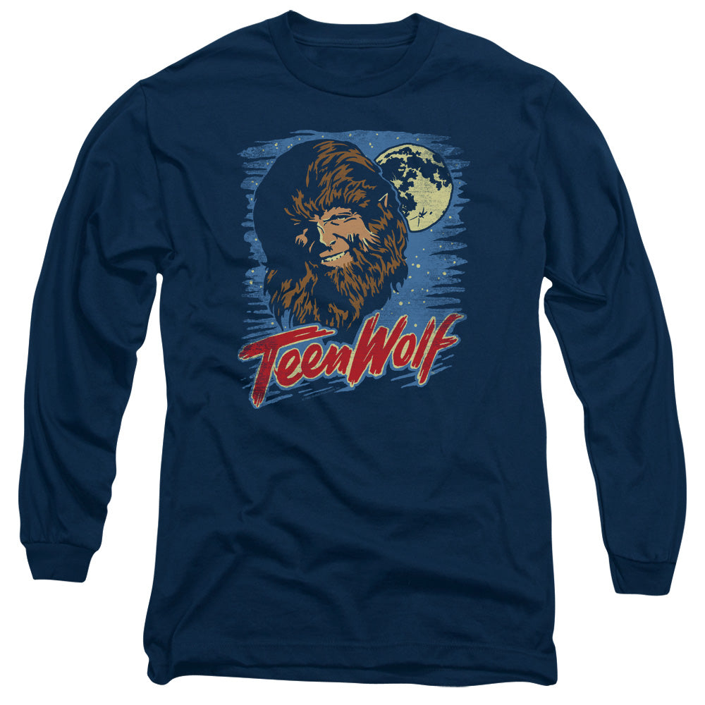 Teen Wolf Moon Wolf Mens Long Sleeve Shirt Navy Officially Licensed
