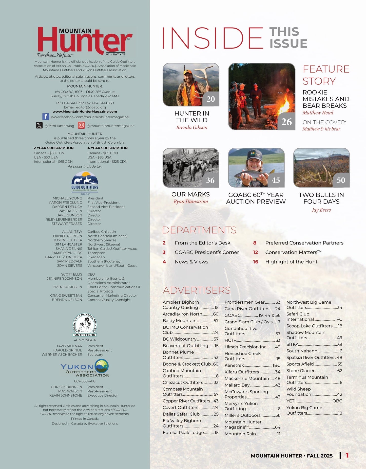 Mountain Hunter - Fall 2025: Master Wilderness Hunting, Top Bear Hunting Gear, Rookie Mistakes, Two Bulls In Four Days, Yukon Moose & Caribou Hunting, 60th Anniversary GOABC Auction Preview & More!