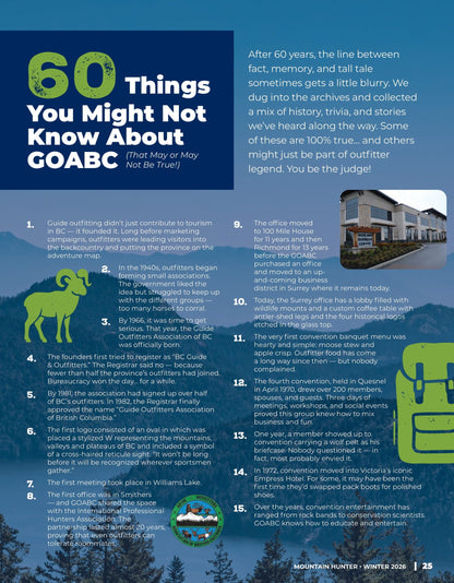 Mountain Hunter - Winter 2026: Ultimate Cougar Chase, Skinner Creek Lynx Hunt, GOABC 60th Year Auction Preview, Best Practices For Ethical Hunting Adventures, Top Conservation Partners & More!