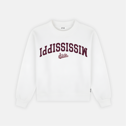 Mississippi State Embroidered Crewneck Sweatshirt White