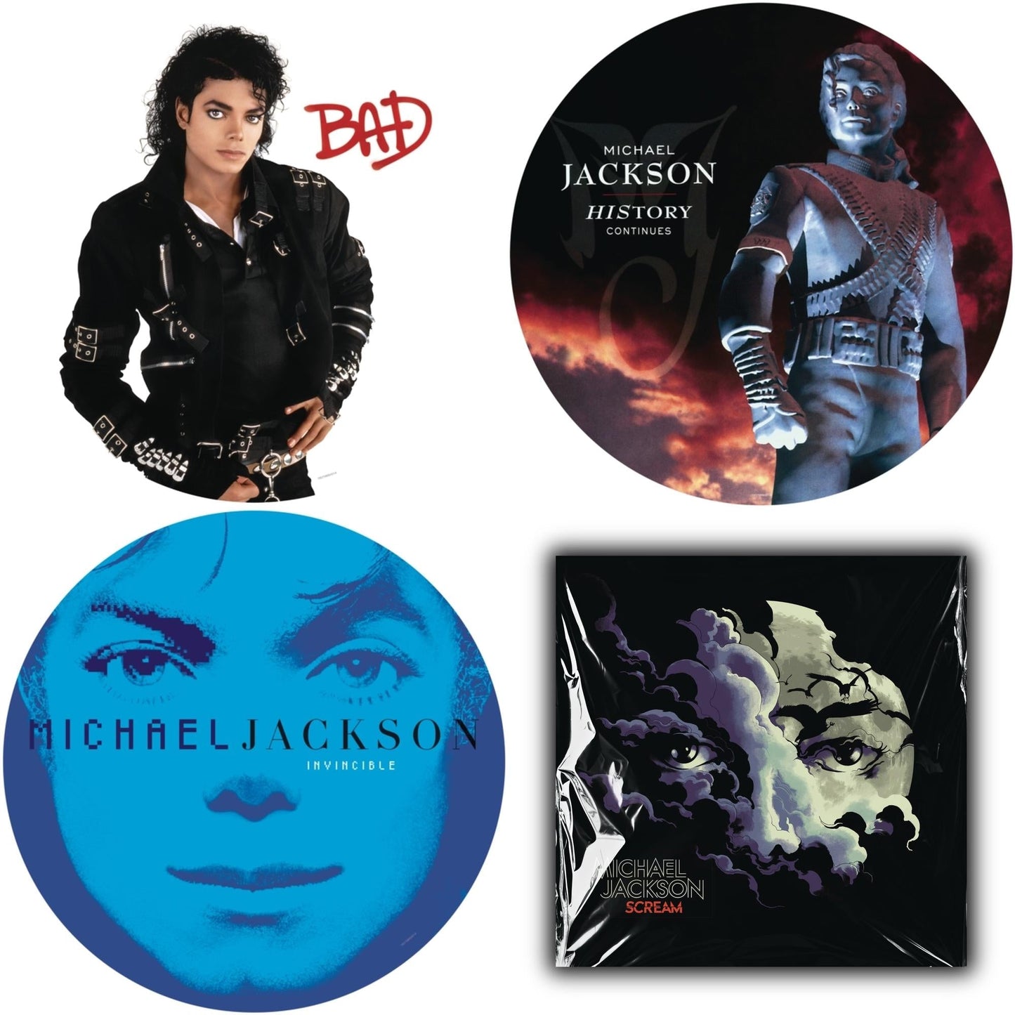 Michael Jackson - Bad (Picture Disc) & History: Continues (2LP/Picture Disc) & Invincible (2LP/Picture Disc) & Michael Jackson - Scream (2LP) (New LP Vinyl)