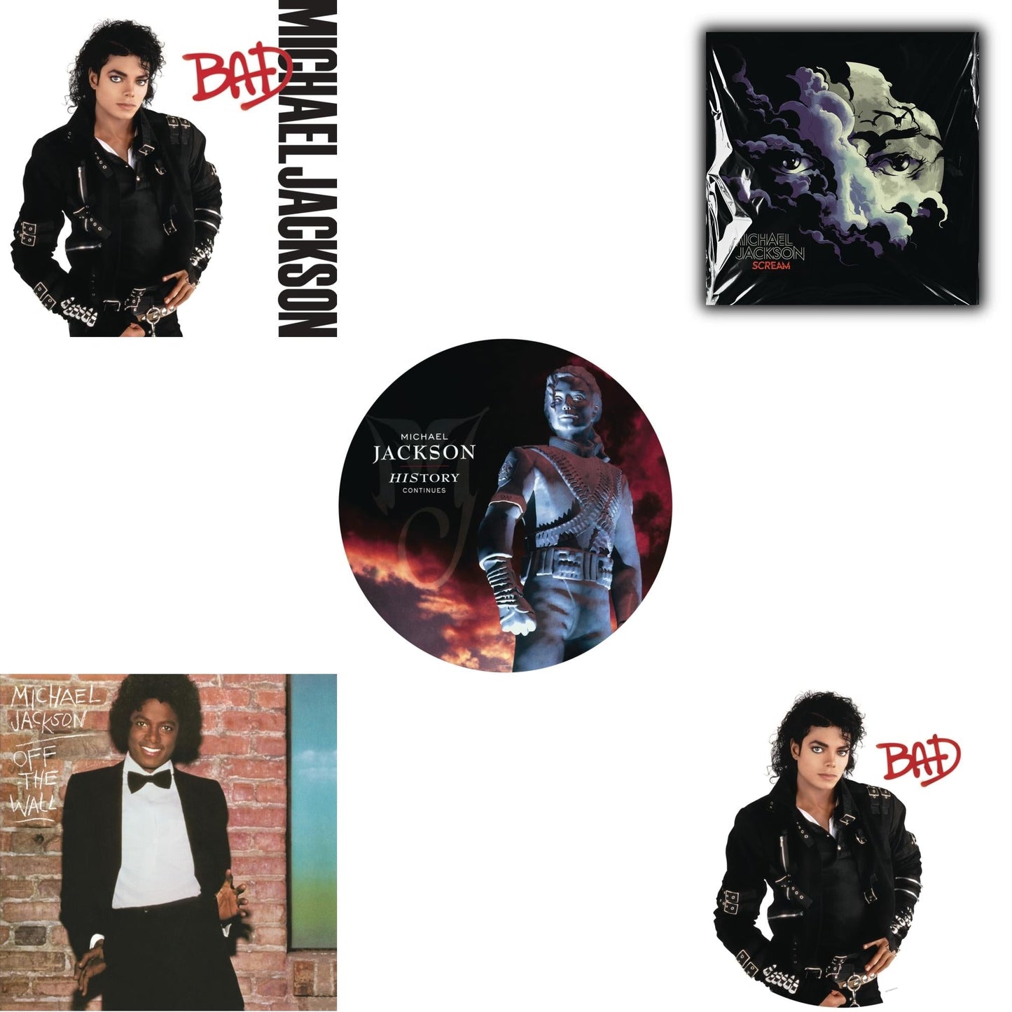 Michael Jackson - Bad (Picture Disc) & History: Continues (2LP/Picture Disc) & Bad (140G/Gatefold) & Off The Wall (140G/Gatefold) & Michael Jackson - Scream (2LP) (New LP Vinyl)