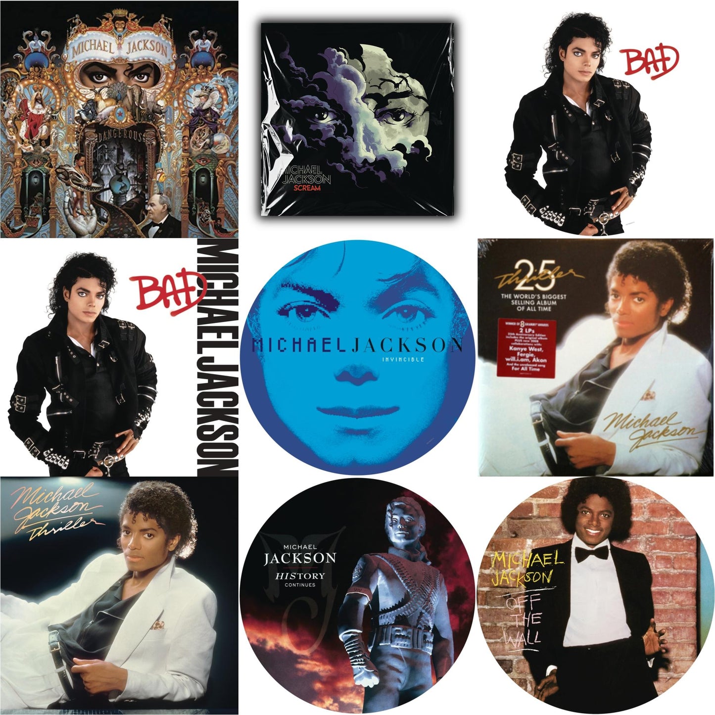 Michael Jackson - Off The Wall (Picture Disc) & Bad (Picture Disc) & History: Continues (2LP/Picture Disc) & Invincible (2LP/Picture Disc) & Thriller (25Th Anniversary Edition/2LP/180G/Gatefold) & Dangerous (180G/2LP) & Thriller (140G/Gatefold) & Bad