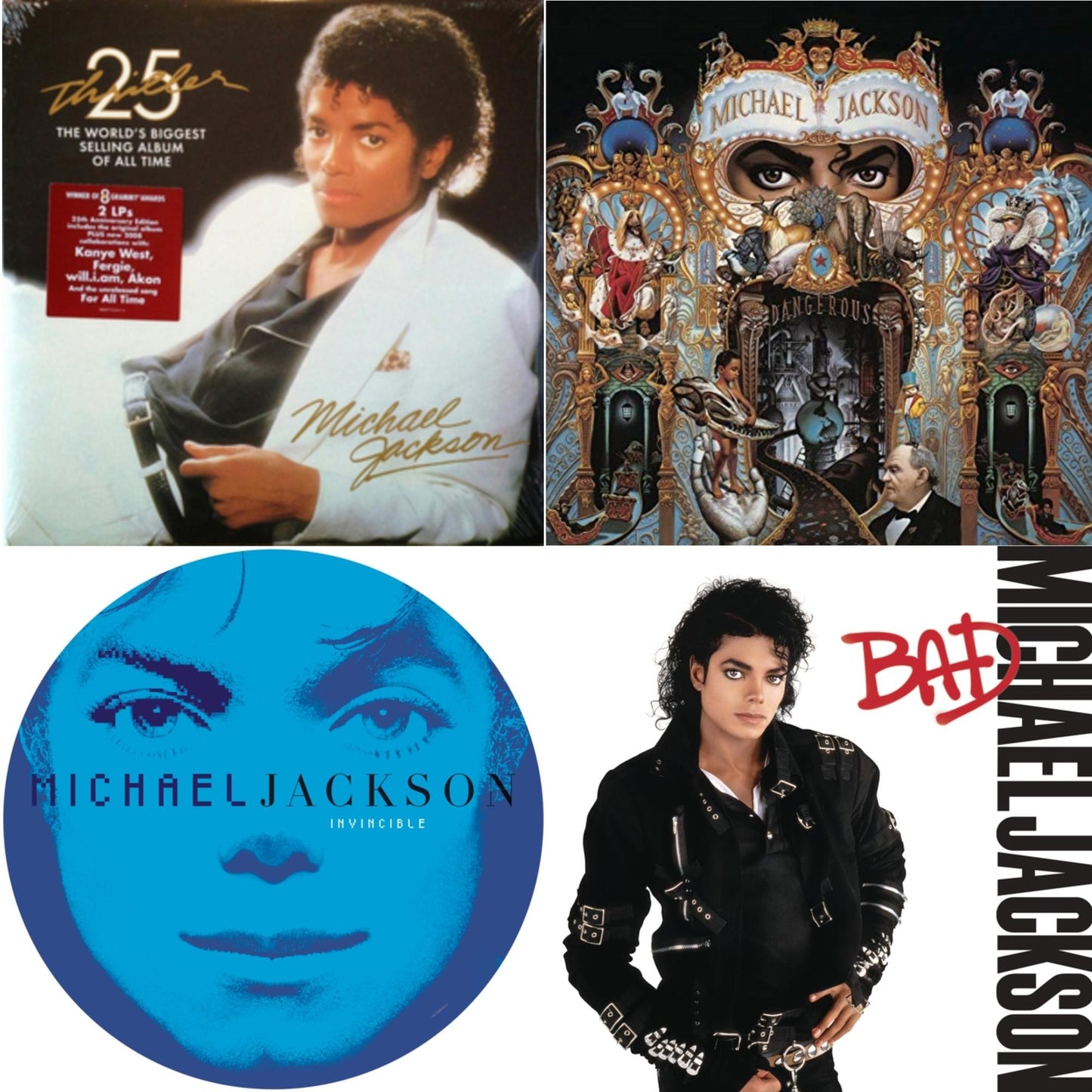 Michael Jackson - Invincible (2LP/Picture Disc) & Thriller (25Th Anniversary Edition/2LP/180G/Gatefold) & Dangerous (180G/2LP) & Bad (140G/Gatefold)