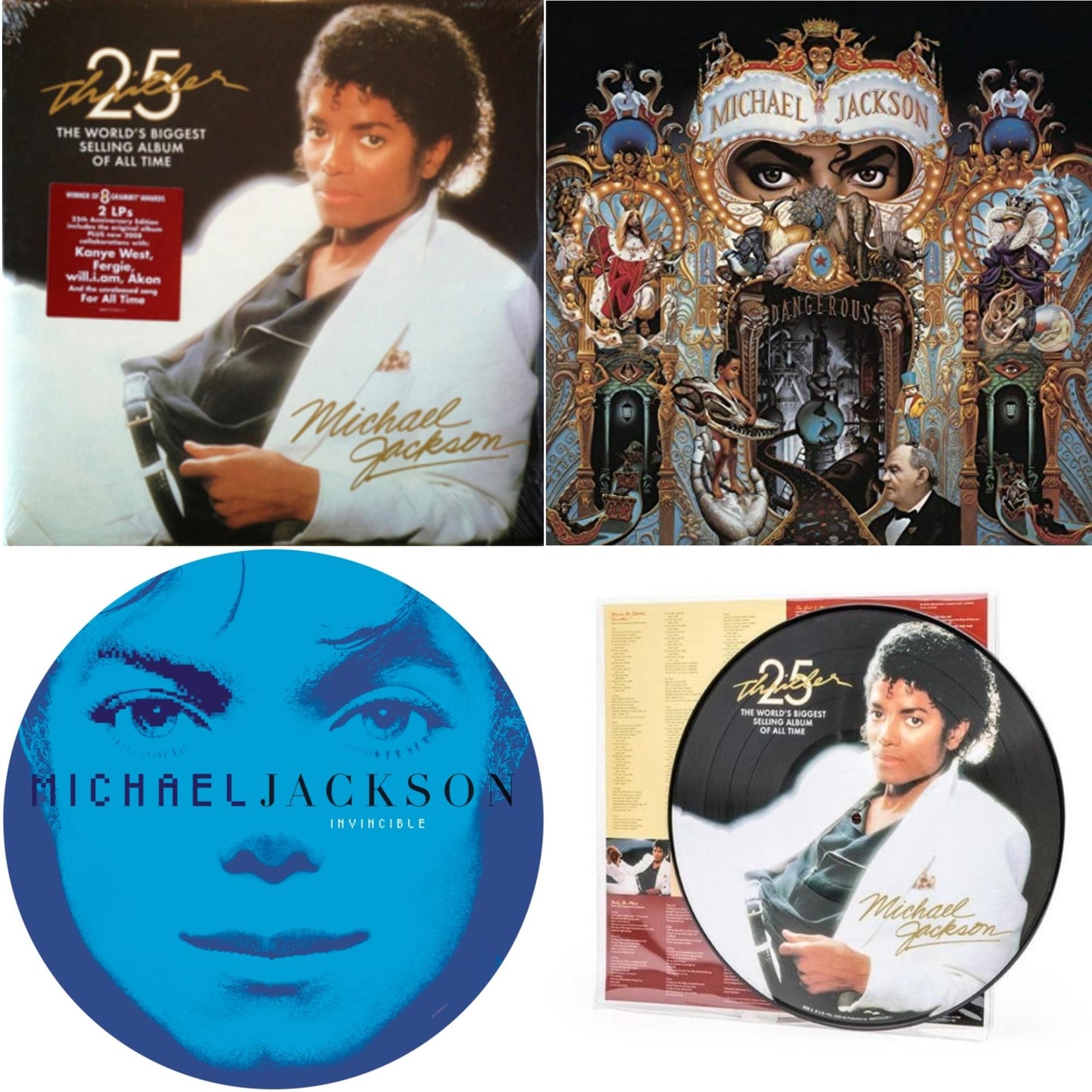 Michael Jackson - Invincible (2LP/Picture Disc) & Thriller (25Th Anniversary Edition/2LP/180G/Gatefold) & Thriller (Picture Disc) & Dangerous (180G/2LP)