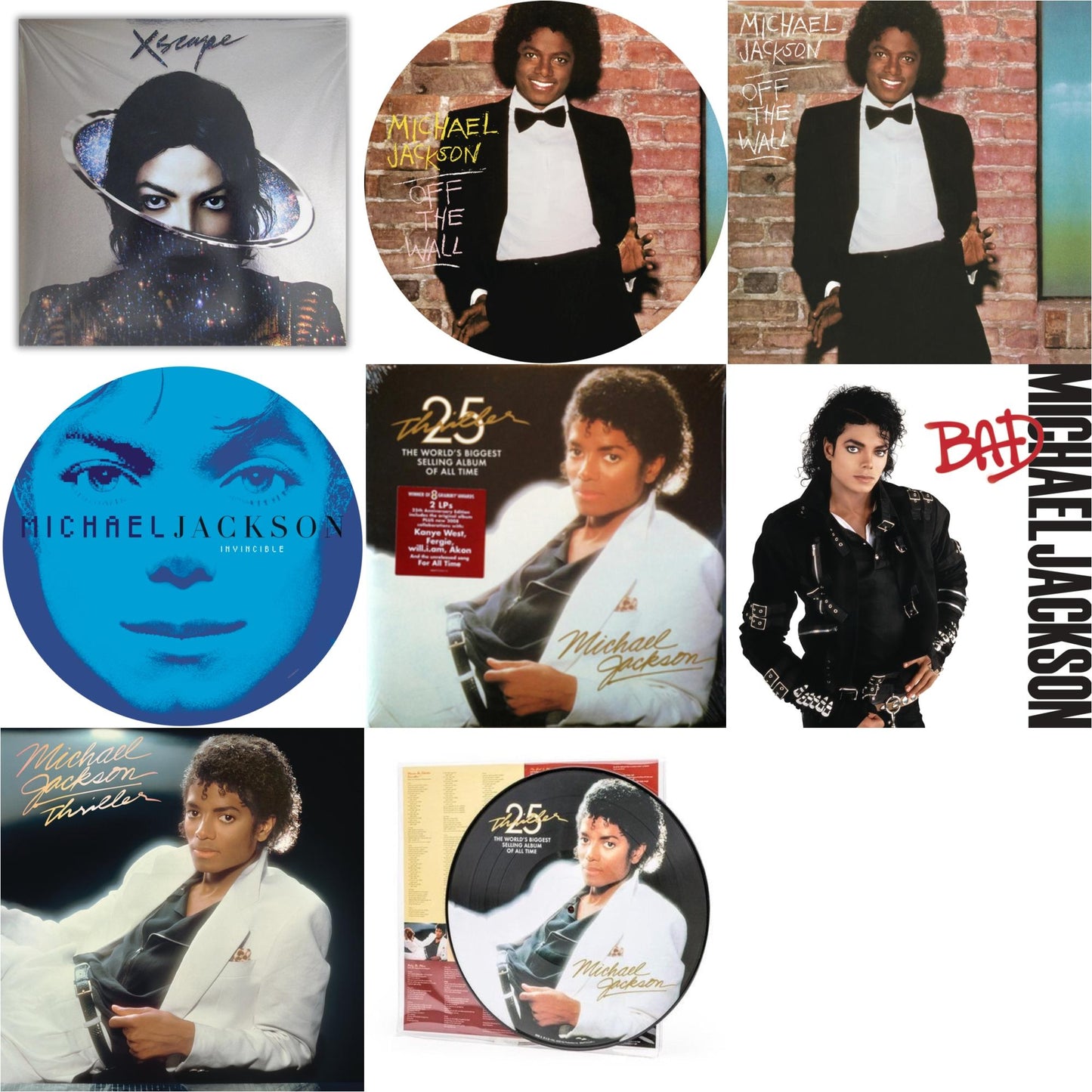 Michael Jackson - Off The Wall (Picture Disc) & Invincible (2LP/Picture Disc) & Thriller (25Th Anniversary Edition/2LP/180G/Gatefold) & Thriller (Picture Disc) & Xscape & Thriller (140G/Gatefold) & Bad (140G/Gatefold) & Off The Wall (140G/Gatefold)