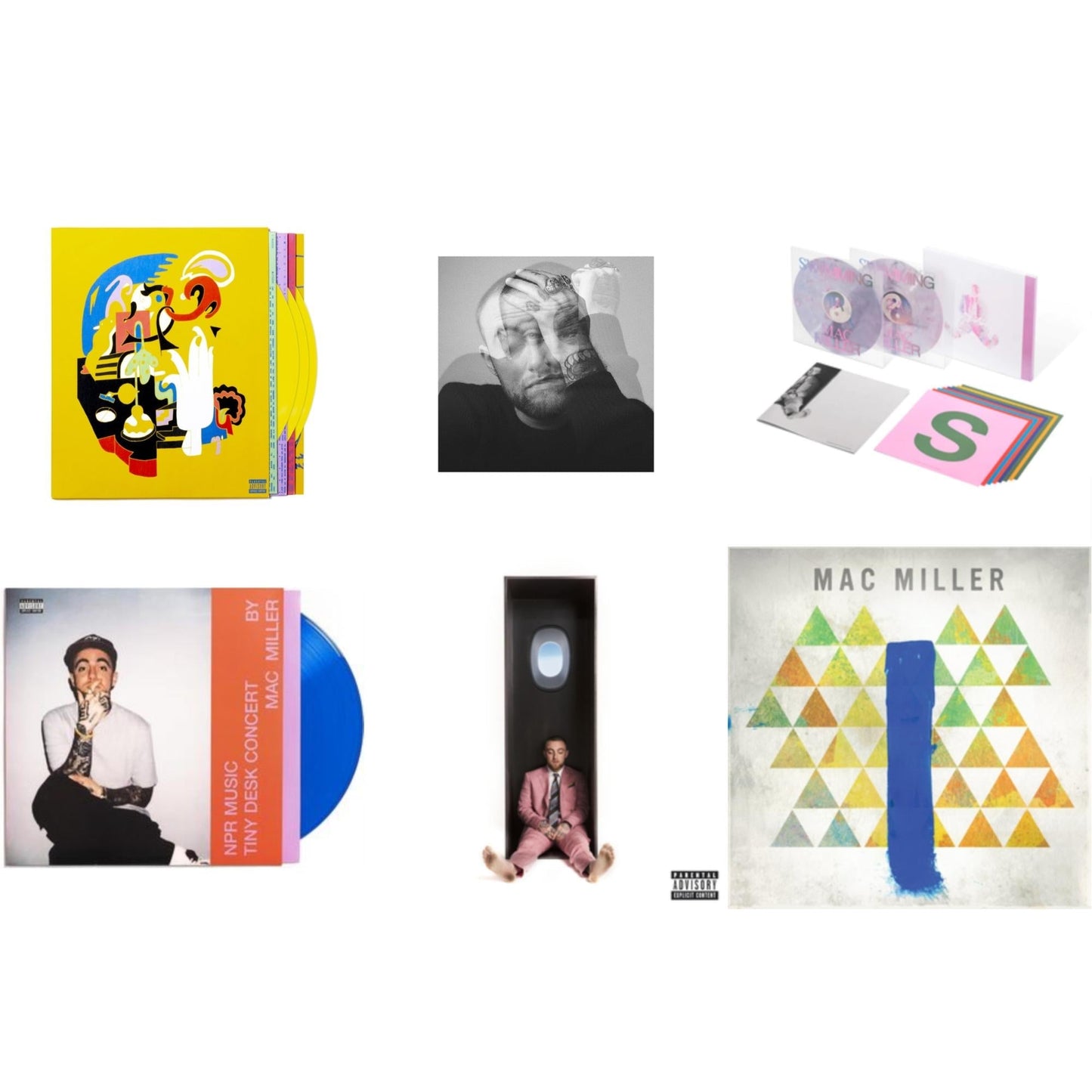 Mac Miller - Npr Music Tiny Desk Concert (Translucent Blue LP Vinyl/B-Side Etching/Insert) & Swimming (5 Year) (2LP/Milky Clear/Hot Pink/Sky Blue Marble Vinyl) & Faces (3LP/Yellow Vinyl) & Swimming (X) & Circles (2LP/Clear Vinyl) & Blue Slide Park