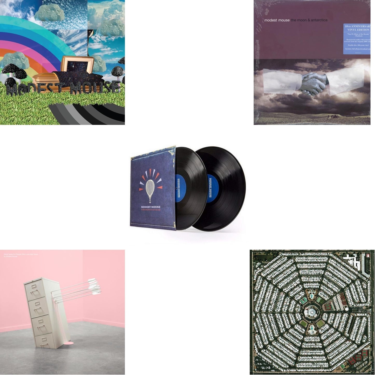 Modest Mouse - Golden Casket (X) (2LP) & Good News For People Who Love Bad News (Deluxe) (2LP/Baby Pink & Spring Green Vinyl) & We Were Dead Before The Ship Even Sank & Moon & Antarctica (2LP/Dl Card/180G/10Th Anniversary Edition) & Strangers To