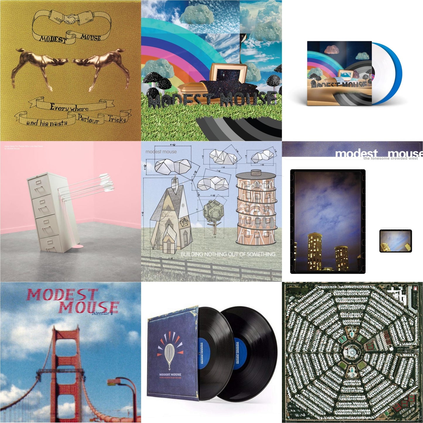 Modest Mouse - Everywhere & His Nasty Parlor Tricks (180G) & Golden Casket (X) (2LP) & Golden Casket (X) (Deluxe/Limited Edition/White & Sky Blue Vinyl/2LP) (I) & Good News For People Who Love Bad News (Deluxe) (2LP/Baby Pink & Spring Green Vinyl) &