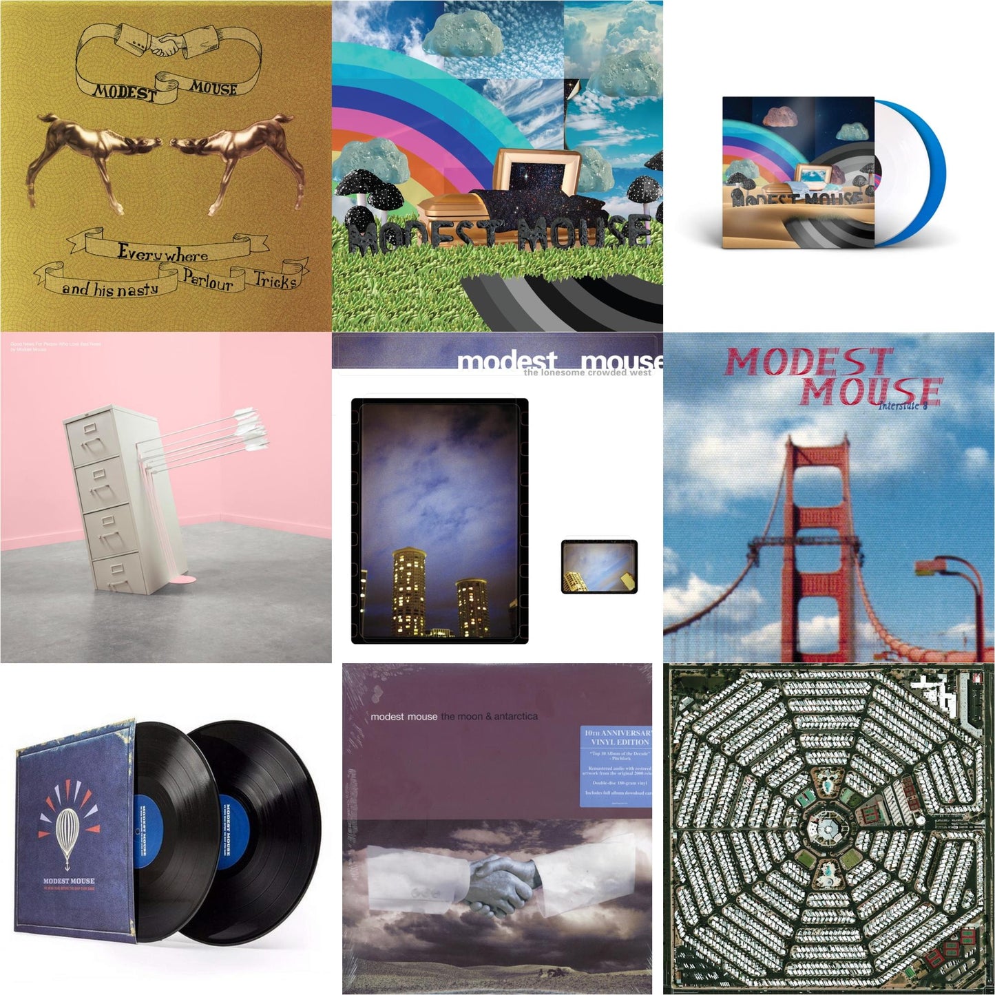 Modest Mouse - Everywhere & His Nasty Parlor Tricks (180G) & Golden Casket (X) (2LP) & Golden Casket (X) (Deluxe/Limited Edition/White & Sky Blue Vinyl/2LP) (I) & Good News For People Who Love Bad News (Deluxe) (2LP/Baby Pink & Spring Green Vinyl) &
