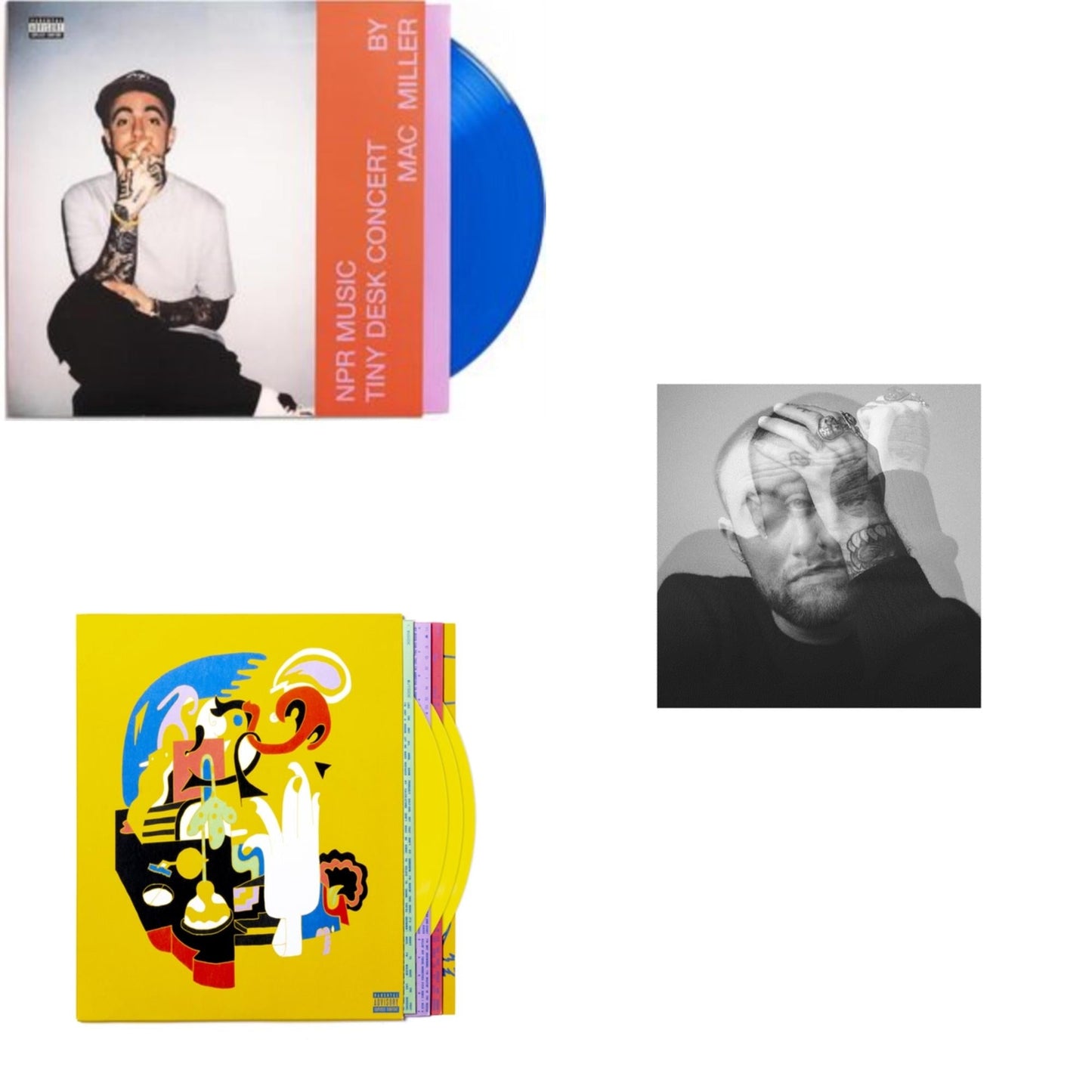 Mac Miller - Npr Music Tiny Desk Concert (Translucent Blue LP Vinyl/B-Side Etching/Insert) & Faces (3LP/Yellow Vinyl) & Circles (2LP/Clear Vinyl)