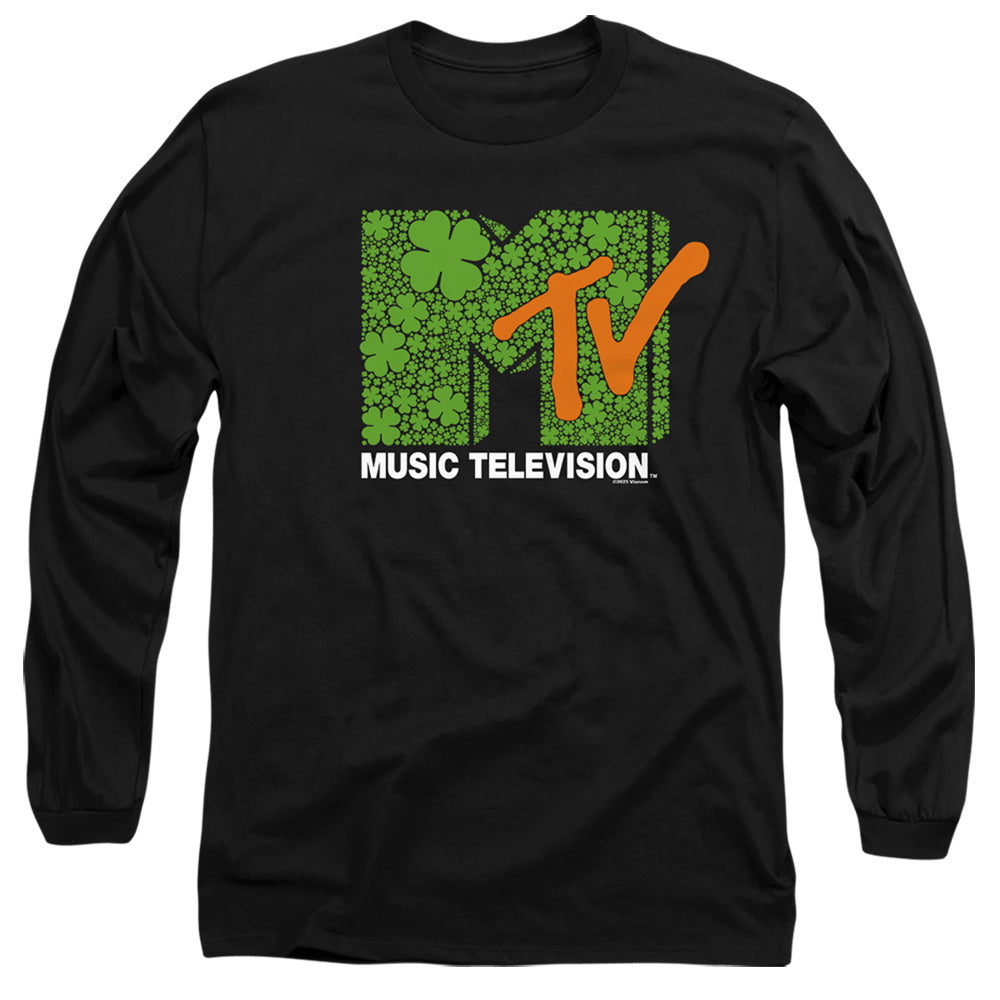 Mtv St. Patrick'S Day Shamrock Logo Mens Long Sleeve Shirt Black Officially Licensed
