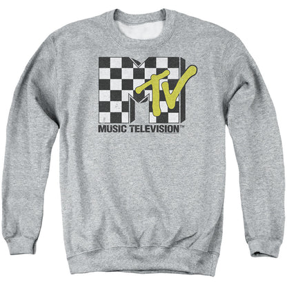 Mtv Checker Board Logo Mens Crewneck Sweatshirt Athletic Heather Officially Licensed