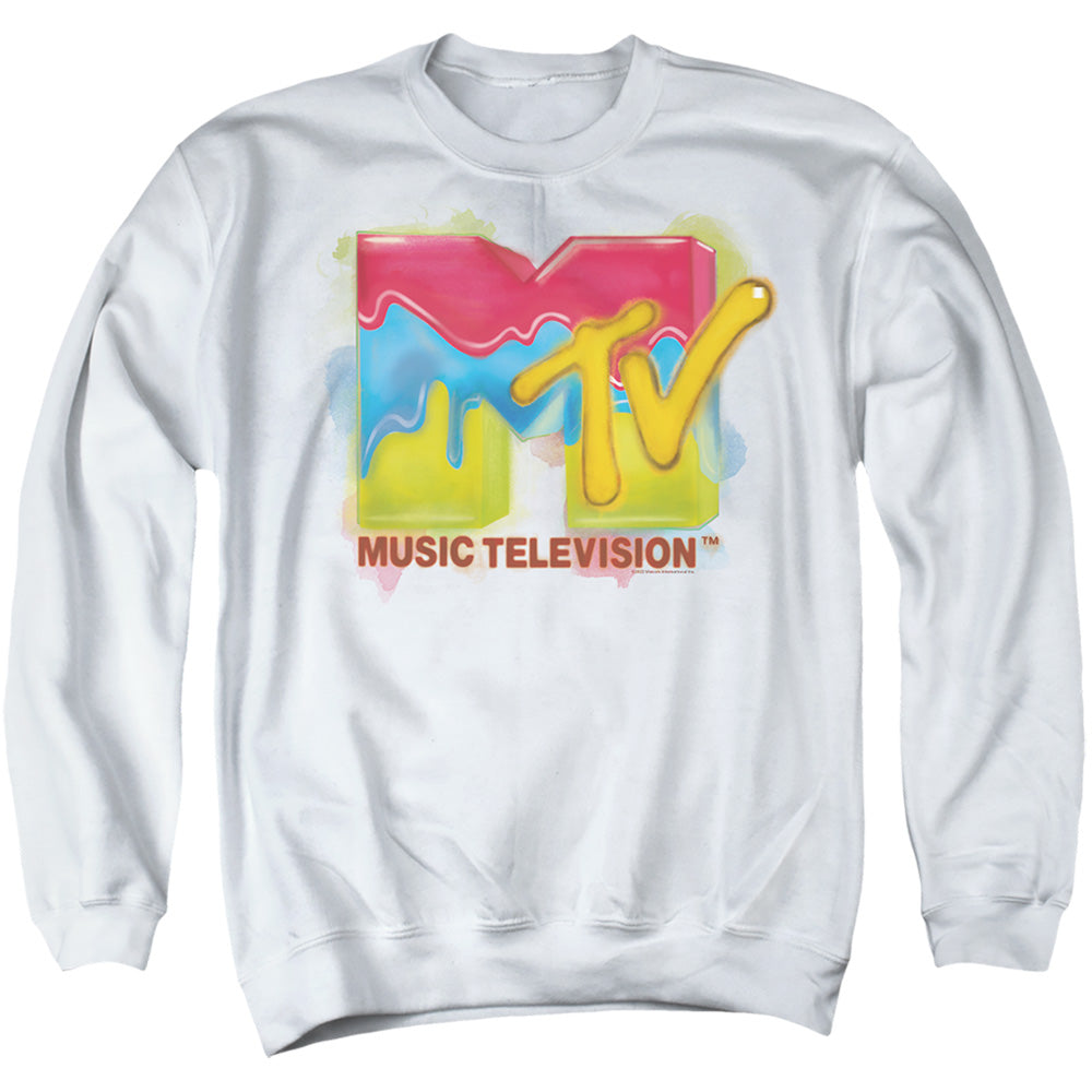 Mtv Paint Logo Mens Crewneck Sweatshirt White Officially Licensed