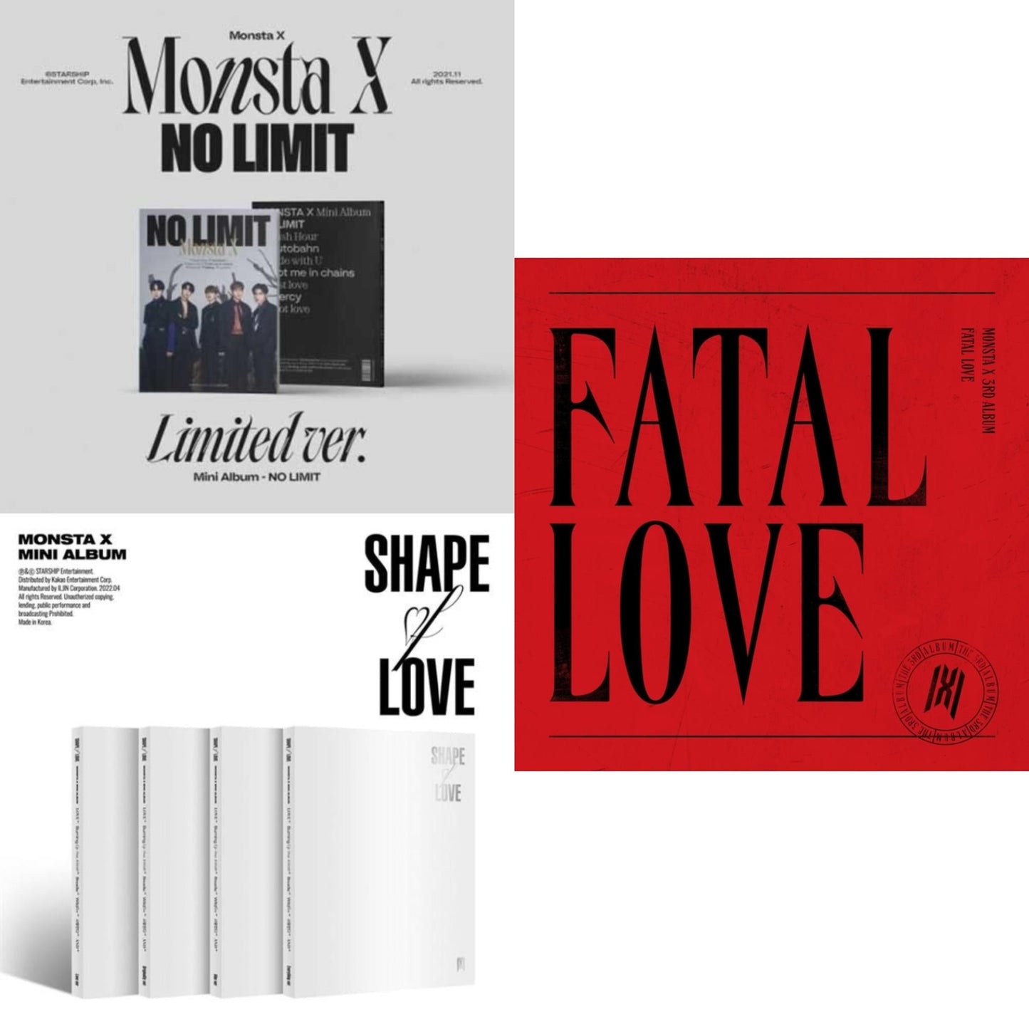 Monsta X - No Limit (Limited Ver.) & Shape Of Love & Fatal Love: Vol. 3 - CD Bundle