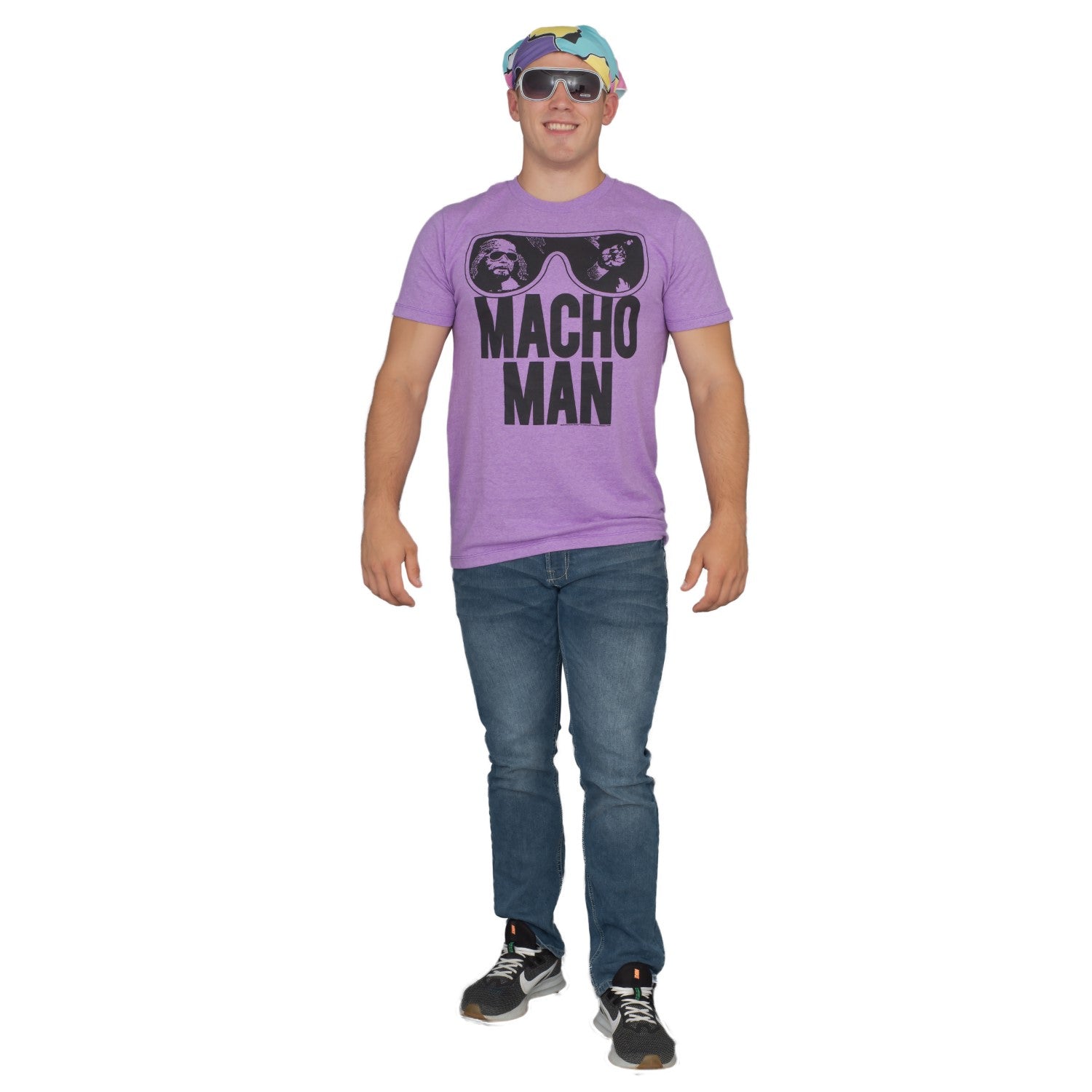 Macho Man T-shirt Bandana and Sunglasses Complete Halloween Cosplay Costume Set
