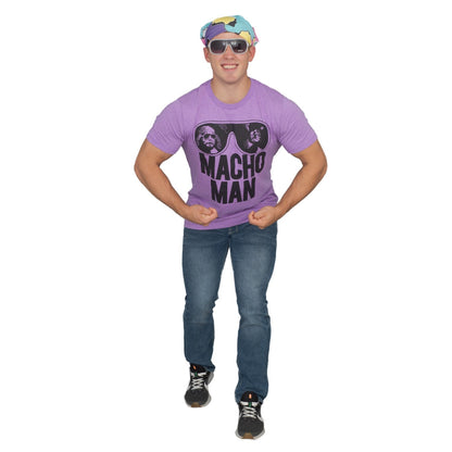 Macho Man T-shirt Bandana and Sunglasses Complete Halloween Cosplay Costume Set
