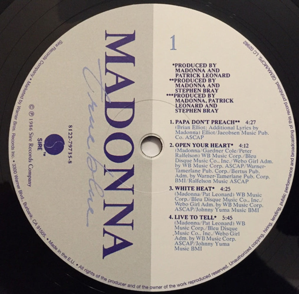 Madonna – True Blue (LP Vinyl) Vinyl Record