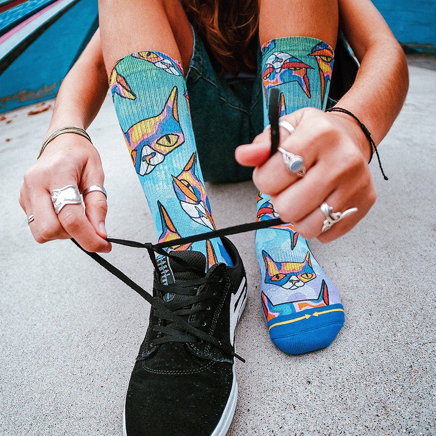 Disco Kitty Adult Crew Socks