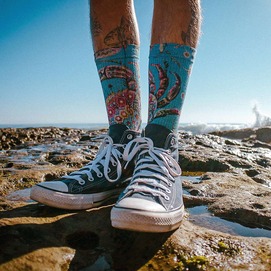 Barrio Crab Adult Crew Socks with Art by Max Ehrman