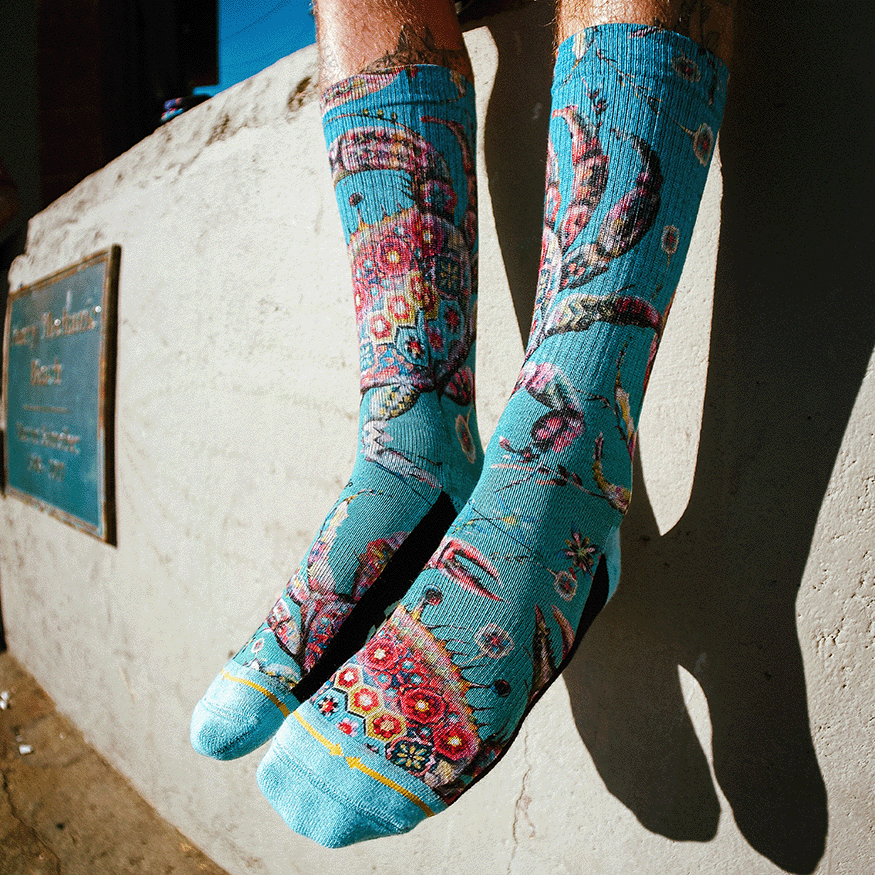 Barrio Crab Adult Crew Socks with Art by Max Ehrman