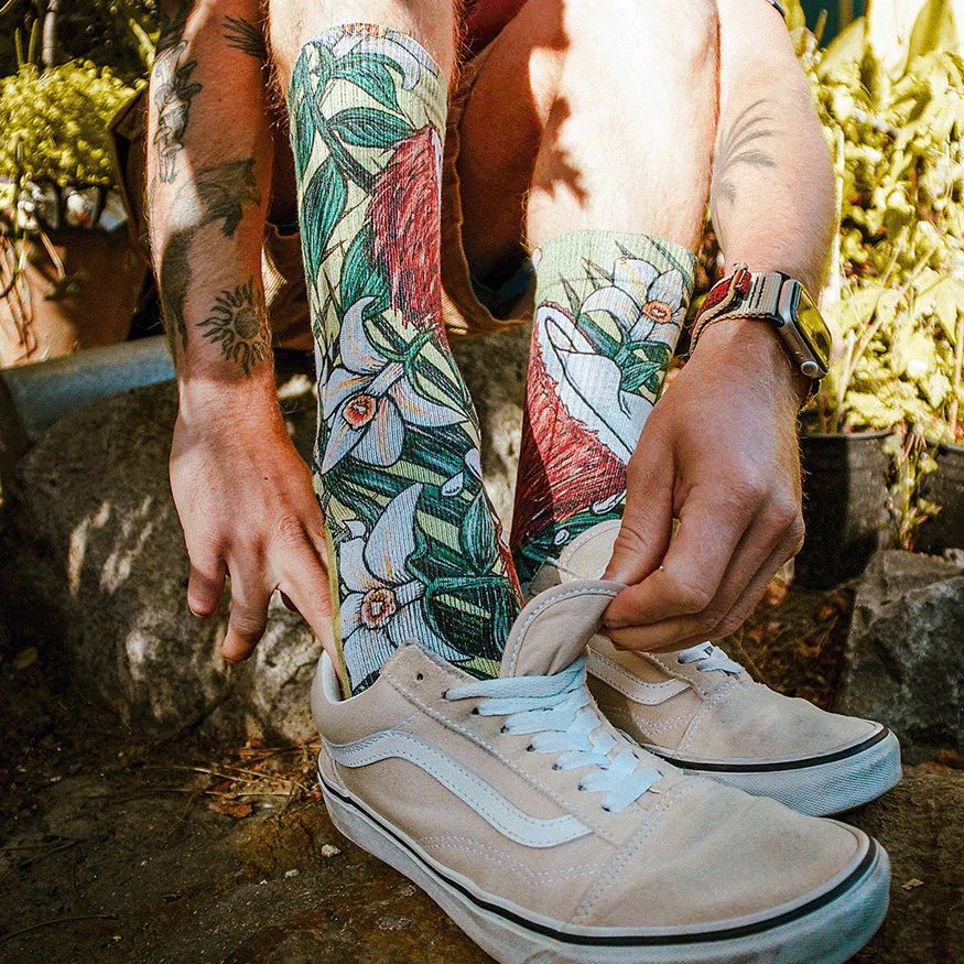 Coconut Adult Crew Socks with Art by Kaia Myall