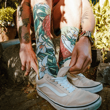 Coconut Adult Crew Socks with Art by Kaia Myall