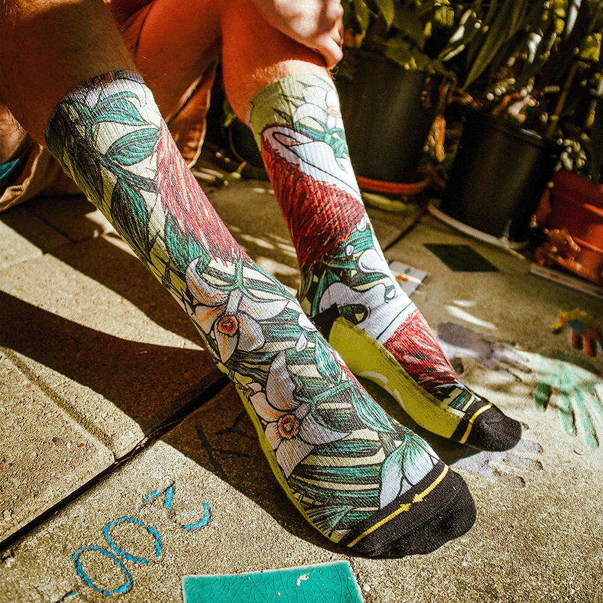 Coconut Adult Crew Socks with Art by Kaia Myall