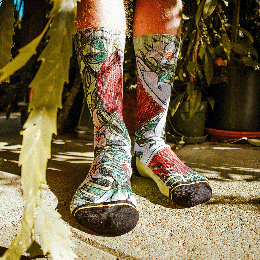 Coconut Adult Crew Socks with Art by Kaia Myall