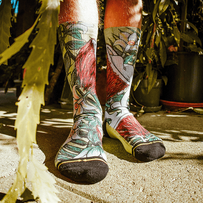 Coconut Adult Crew Socks with Art by Kaia Myall