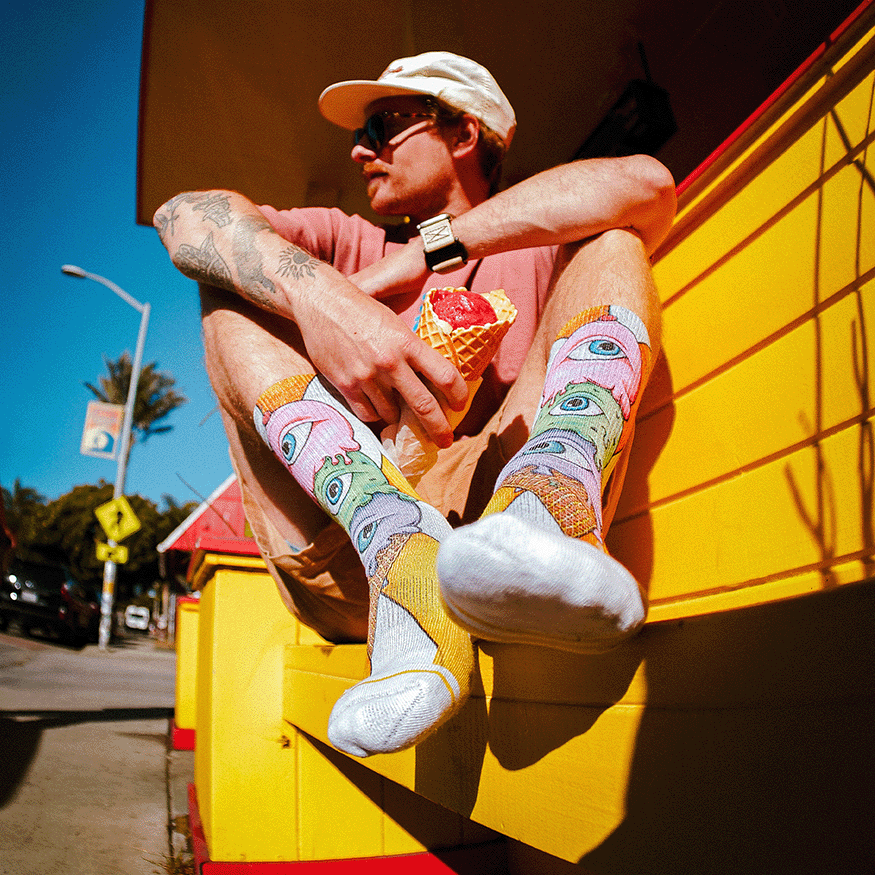 Eyes Cream Adult Crew Socks with Art by Kaia Myall