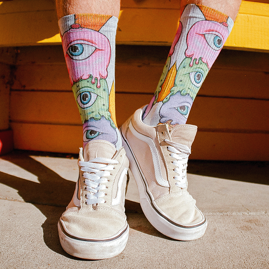 Eyes Cream Adult Crew Socks with Art by Kaia Myall