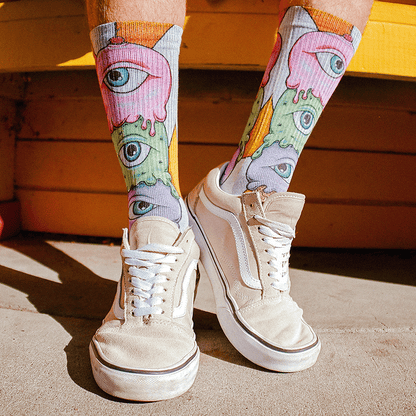 Eyes Cream Adult Crew Socks with Art by Kaia Myall