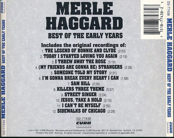 Merle Haggard – Best of the Early Years Music CD