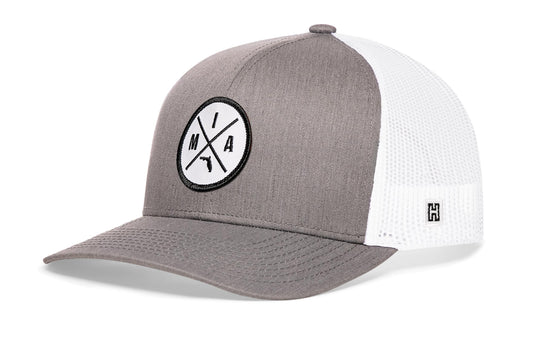 Miami Trucker Hat  |  Gray-White MIA X Snapback