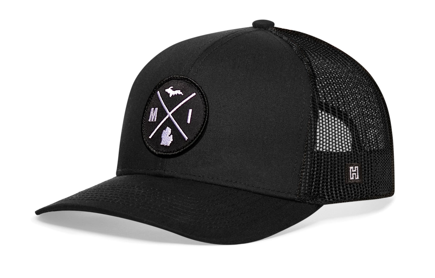 Michigan Trucker Hat  |  Black MI X Snapback