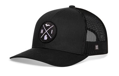Michigan Trucker Hat  |  Black MI X Snapback