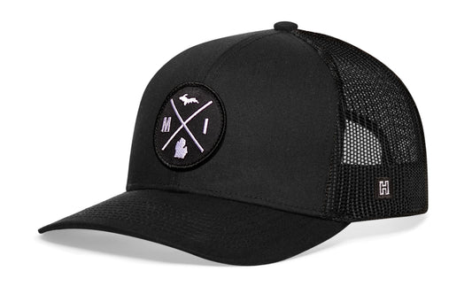 Michigan Trucker Hat  |  Black MI X Snapback