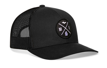 Michigan Trucker Hat  |  Black MI X Snapback