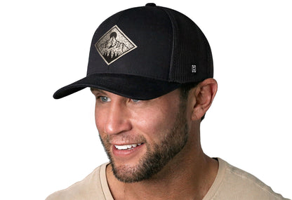 Diamond Mountain and Trees Trucker Hat  |  Black Outdoors Snapback