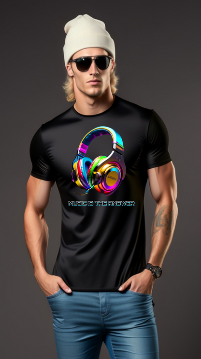 Music is the Answer Colorful Headphones Option 2 T-Shirts | Grooveman Music