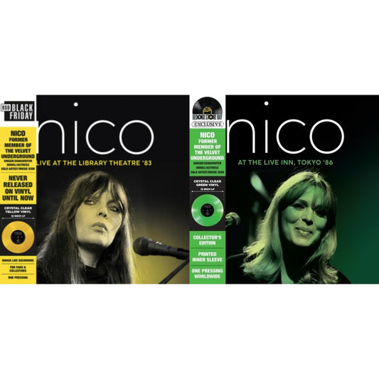 Nico - Librairy Theatre '83 (Crystal Clear Yellow Tint LP Vinyl) & At The Live Inn, Tokyo '86 (Deluxe/Crystal Clear Green LP Vinyl)