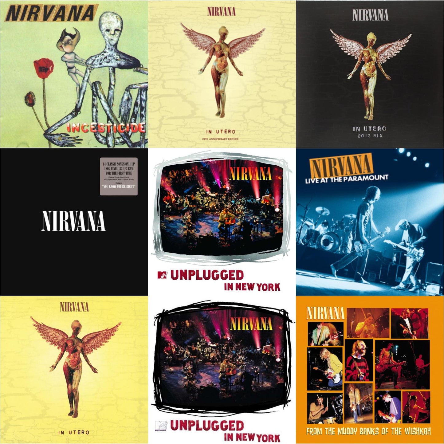 Nirvana - Incesticide (20Th Anniversary 45RPM Edition) & In Utero & In Utero: 2013 Mix (2LP) & Nirvana (150G/Dl Code) & Mtv Unplugged In New York (2 LP) & Live At The Paramount (Transparent Orange Vinyl/2LP) & In Utero (180G/33-1/3 RPM) & Unplugged