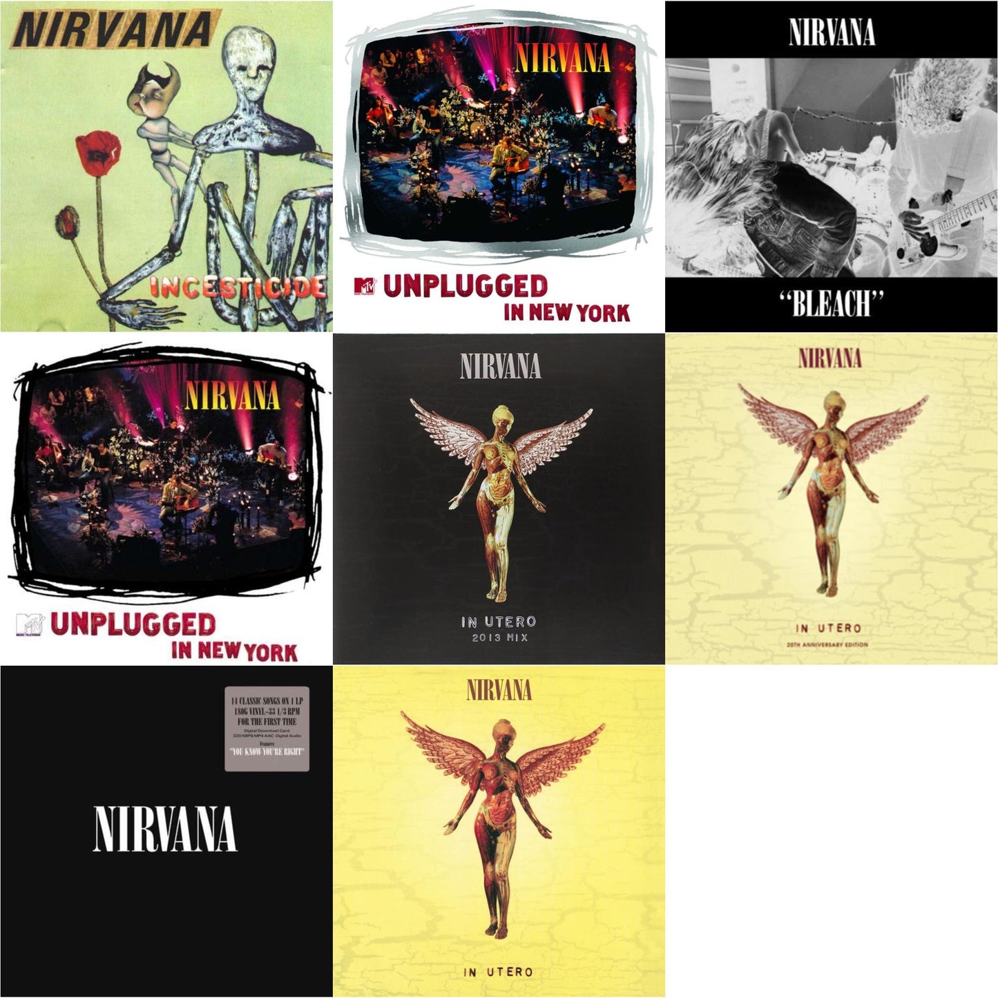 Nirvana - Bleach & Incesticide (20Th Anniversary 45RPM Edition) & In Utero & In Utero: 2013 Mix (2LP) & Nirvana (150G/Dl Code) & Mtv Unplugged In New York (2 LP) & In Utero (180G/33-1/3 RPM) & Unplugged In N.Y.
