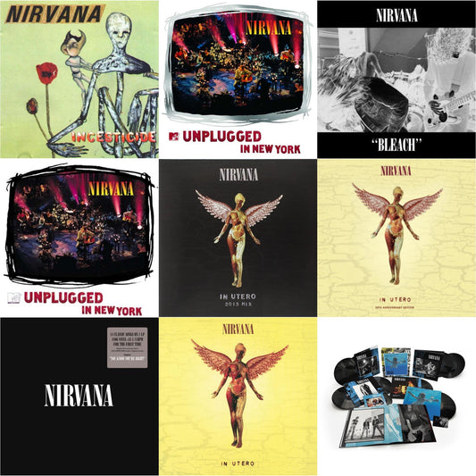 Nirvana - Bleach & Nevermind (30Th Anniversary/Super Deluxe/8LP/7Inch) & Incesticide (20Th Anniversary 45RPM Edition) & In Utero & In Utero: 2013 Mix (2LP) & Nirvana (150G/Dl Code) & Mtv Unplugged In New York (2 LP) & In Utero (180G/33-1/3 RPM) &