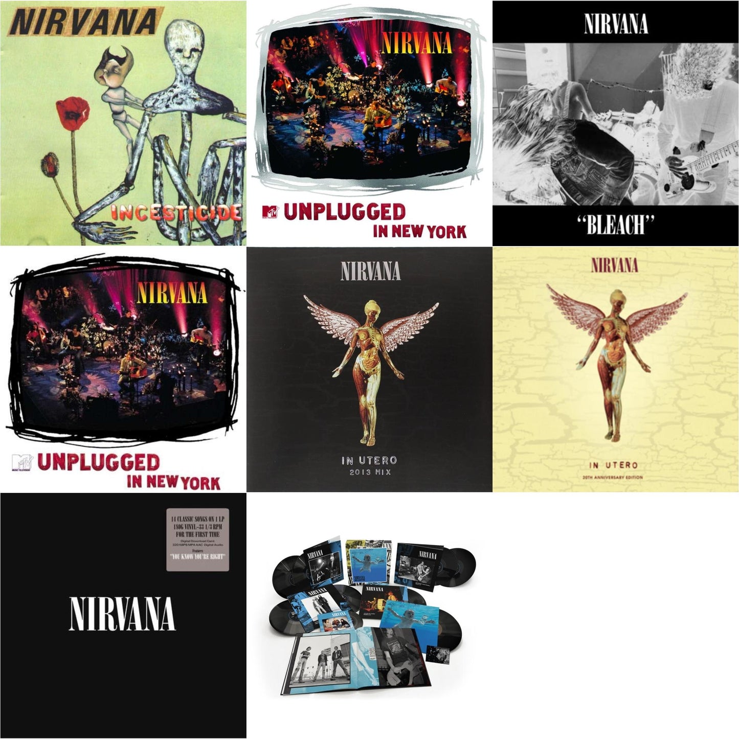 Nirvana - Bleach & Nevermind (30Th Anniversary/Super Deluxe/8LP/7Inch) & Incesticide (20Th Anniversary 45RPM Edition) & In Utero & In Utero: 2013 Mix (2LP) & Nirvana (150G/Dl Code) & Mtv Unplugged In New York (2 LP) & Unplugged In N.Y.